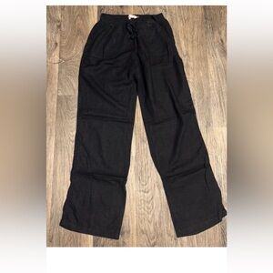 So Womens Linen Blend Drawstring Elastic Waist Black Pants Size M